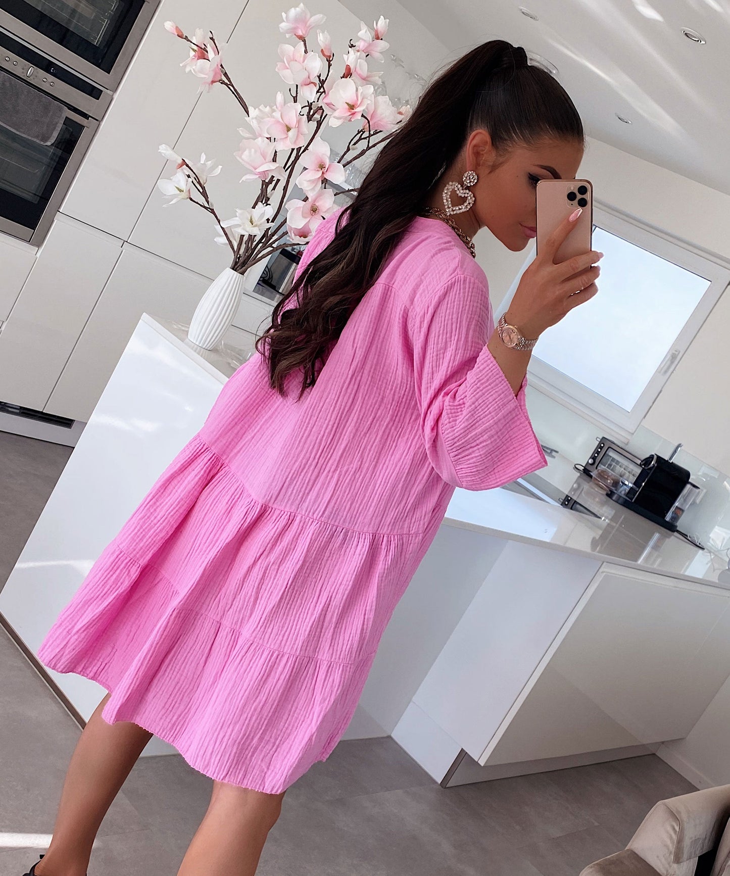 Musselin Kleid Alejandra Hellpink