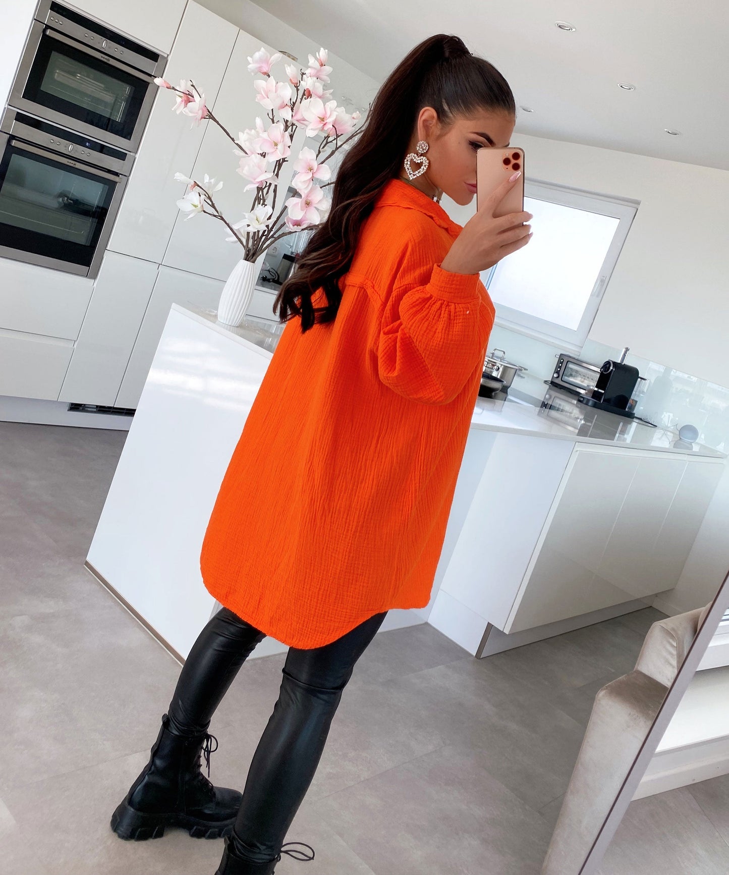 Oversize muslin blouse Freya Orange Long