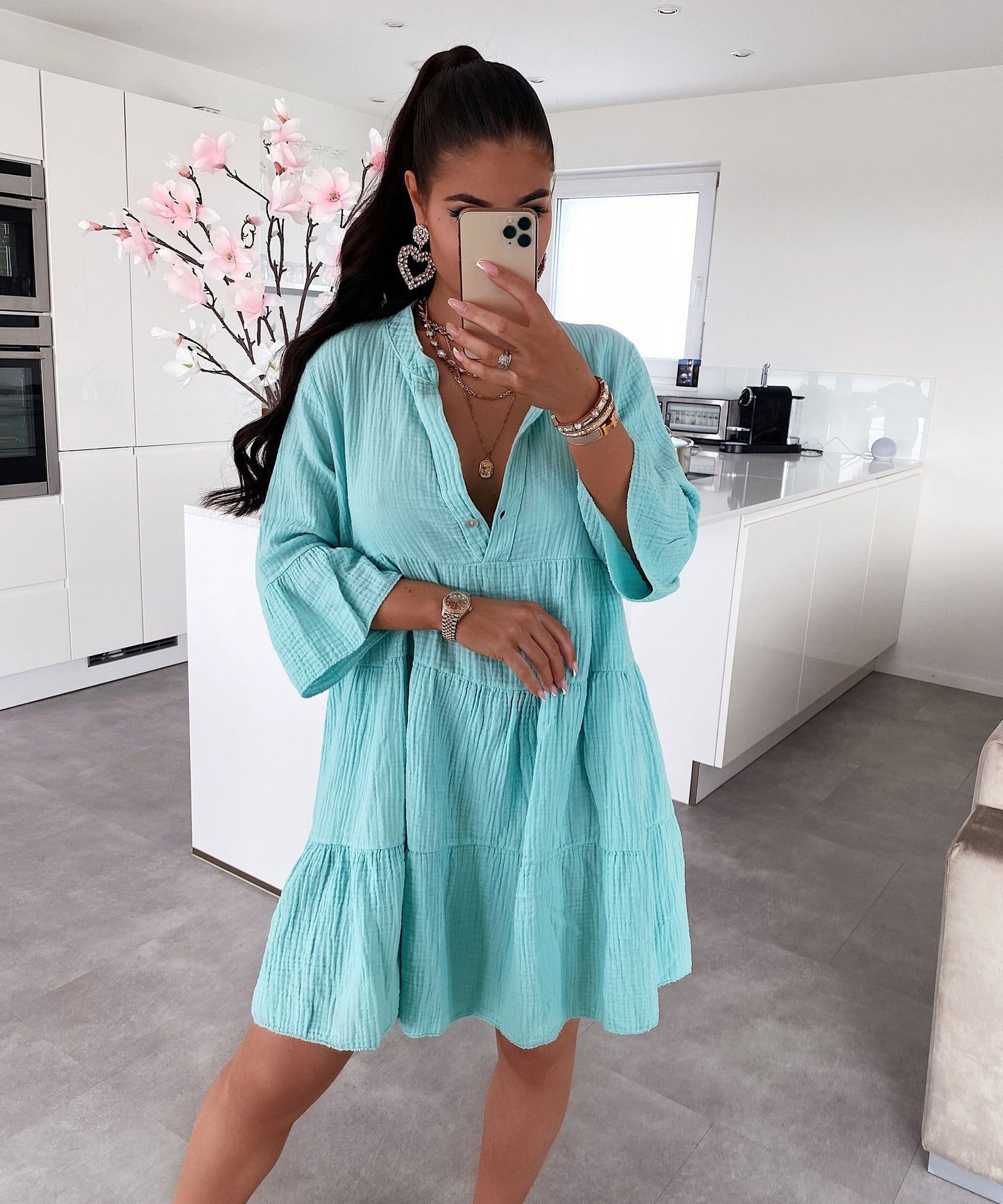 Musselin Kleid Alejandra Türkis