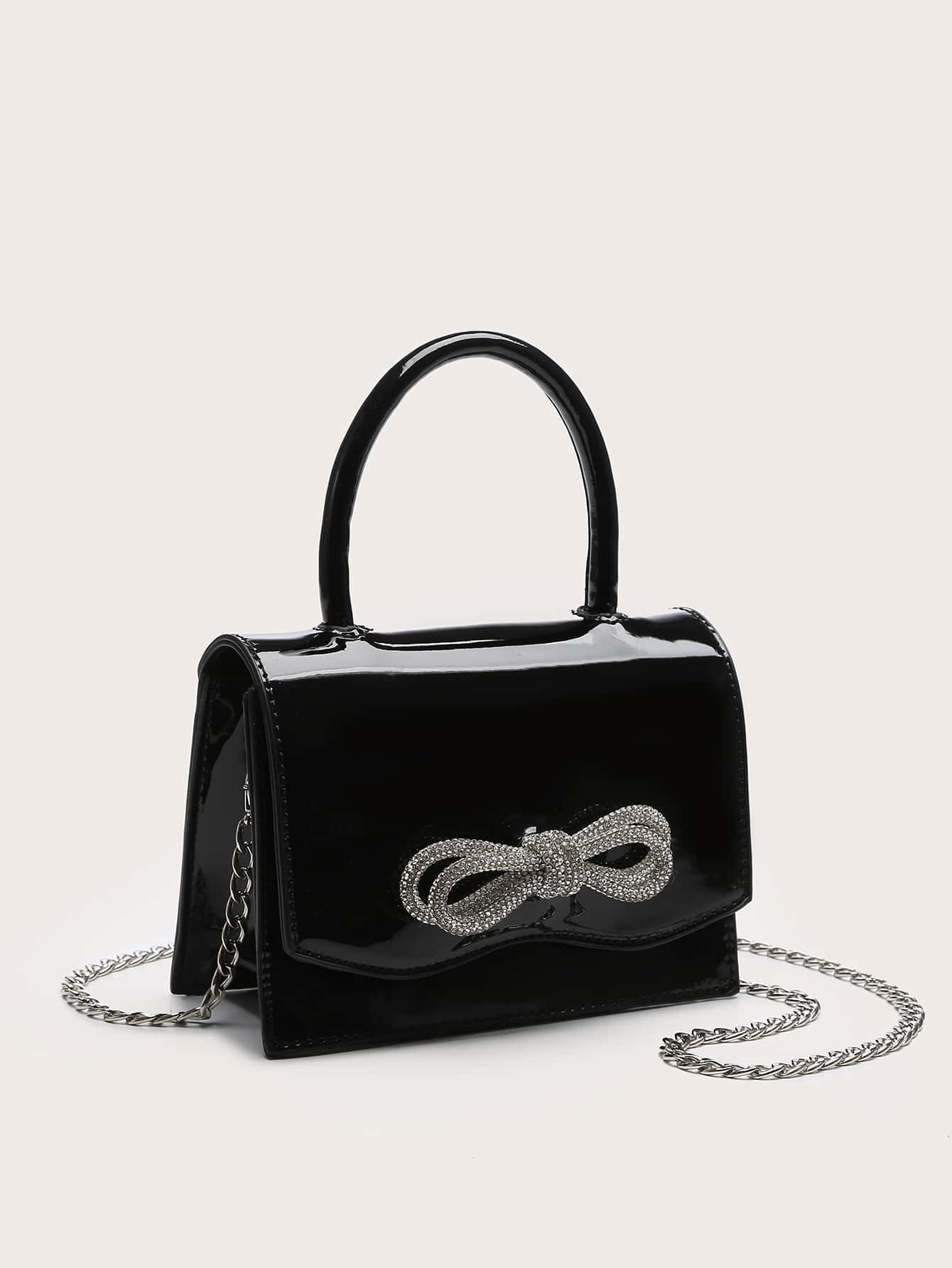 Kvadrata saketo kun mini-ŝtofoj kaj bantornamaĵo, PU-klapo, por ĉiutaga uzo