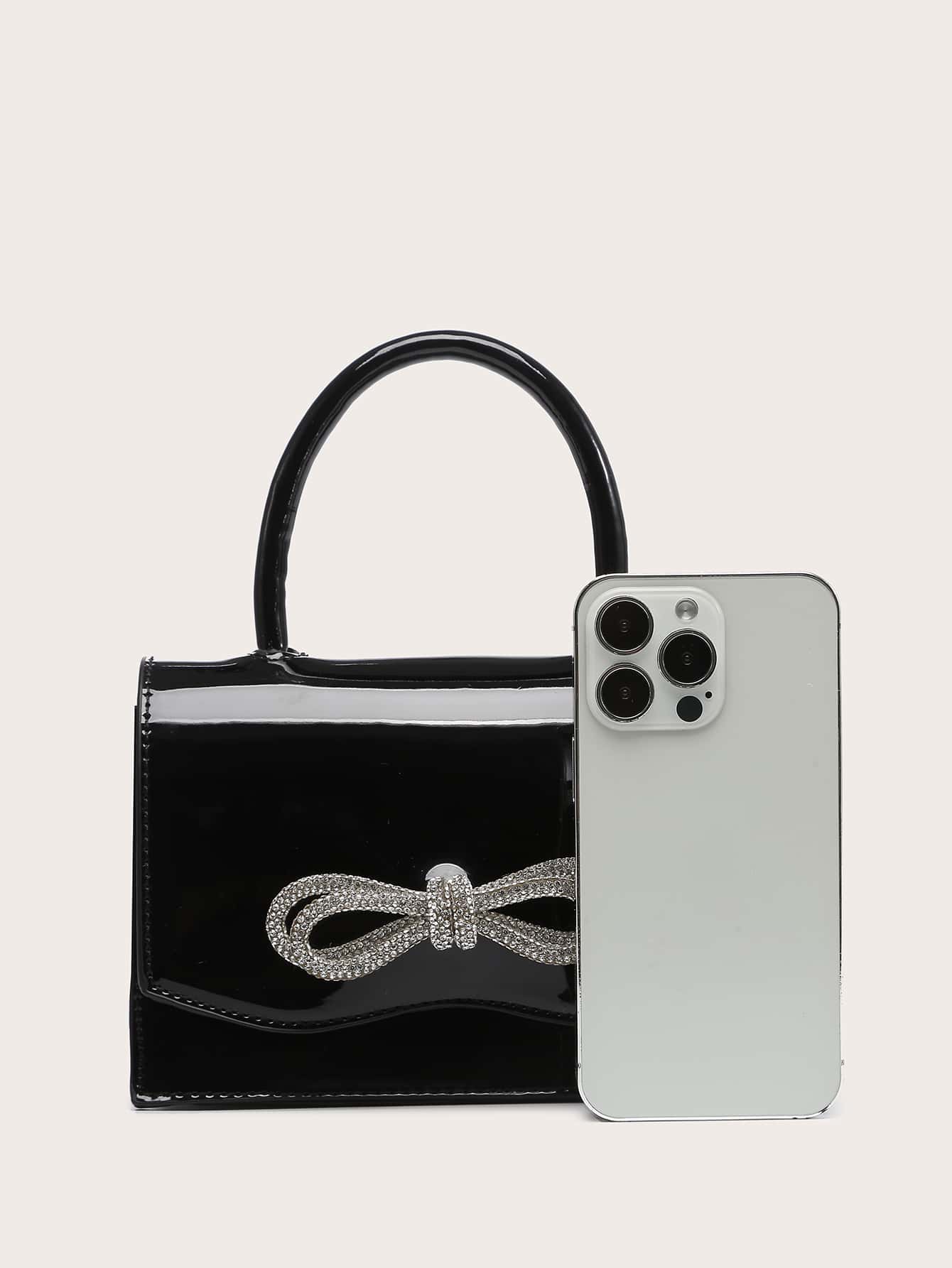 Kvadrata saketo kun mini-ŝtofoj kaj bantornamaĵo, PU-klapo, por ĉiutaga uzo