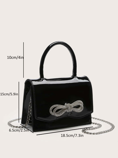 Kvadrata saketo kun mini-ŝtofoj kaj bantornamaĵo, PU-klapo, por ĉiutaga uzo