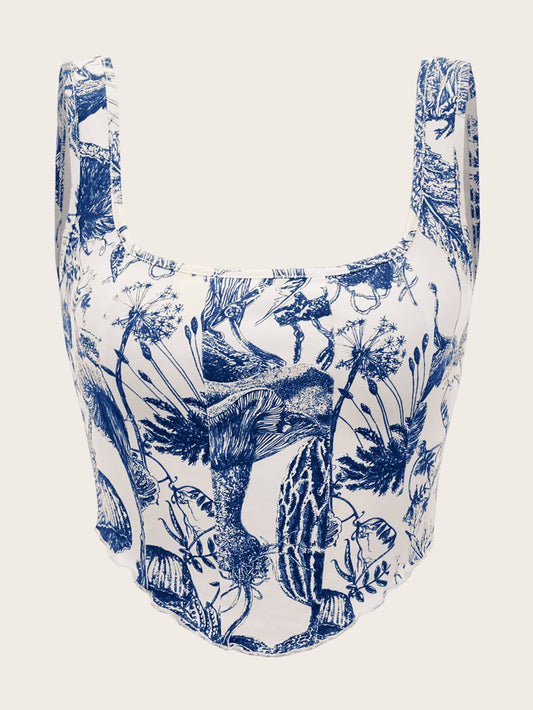 Senmanika ĉemizo kun planta ŝablono, onda rando