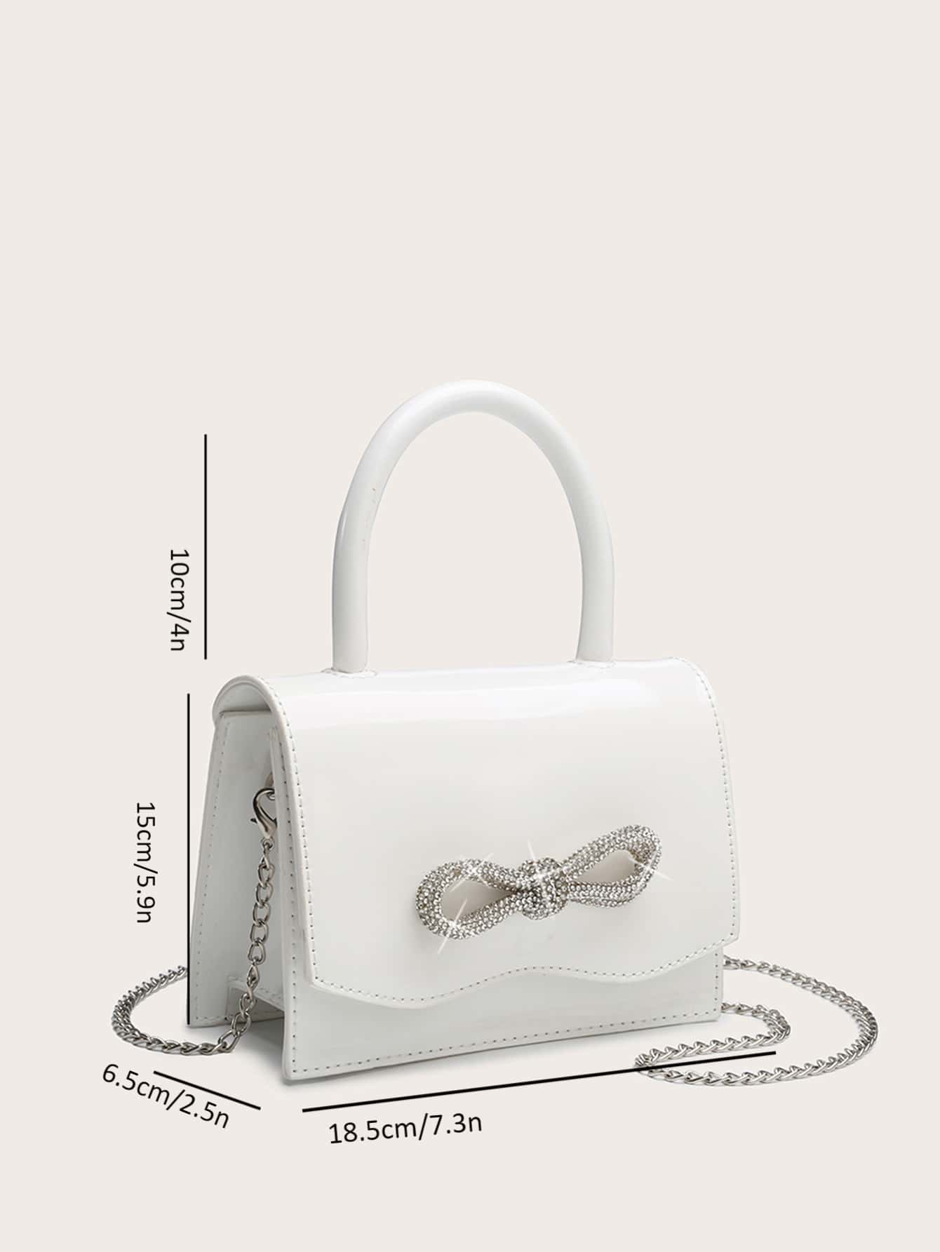 Kvadrata saketo kun mini-ŝtofoj kaj bantornamaĵo, PU-klapo, por ĉiutaga uzo