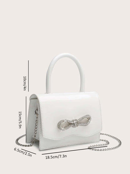 Kvadrata saketo kun mini-ŝtofoj kaj bantornamaĵo, PU-klapo, por ĉiutaga uzo