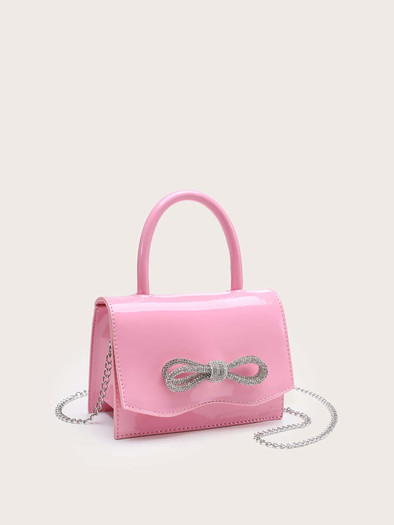 Kvadrata saketo kun mini-ŝtofoj kaj bantornamaĵo, PU-klapo, por ĉiutaga uzo