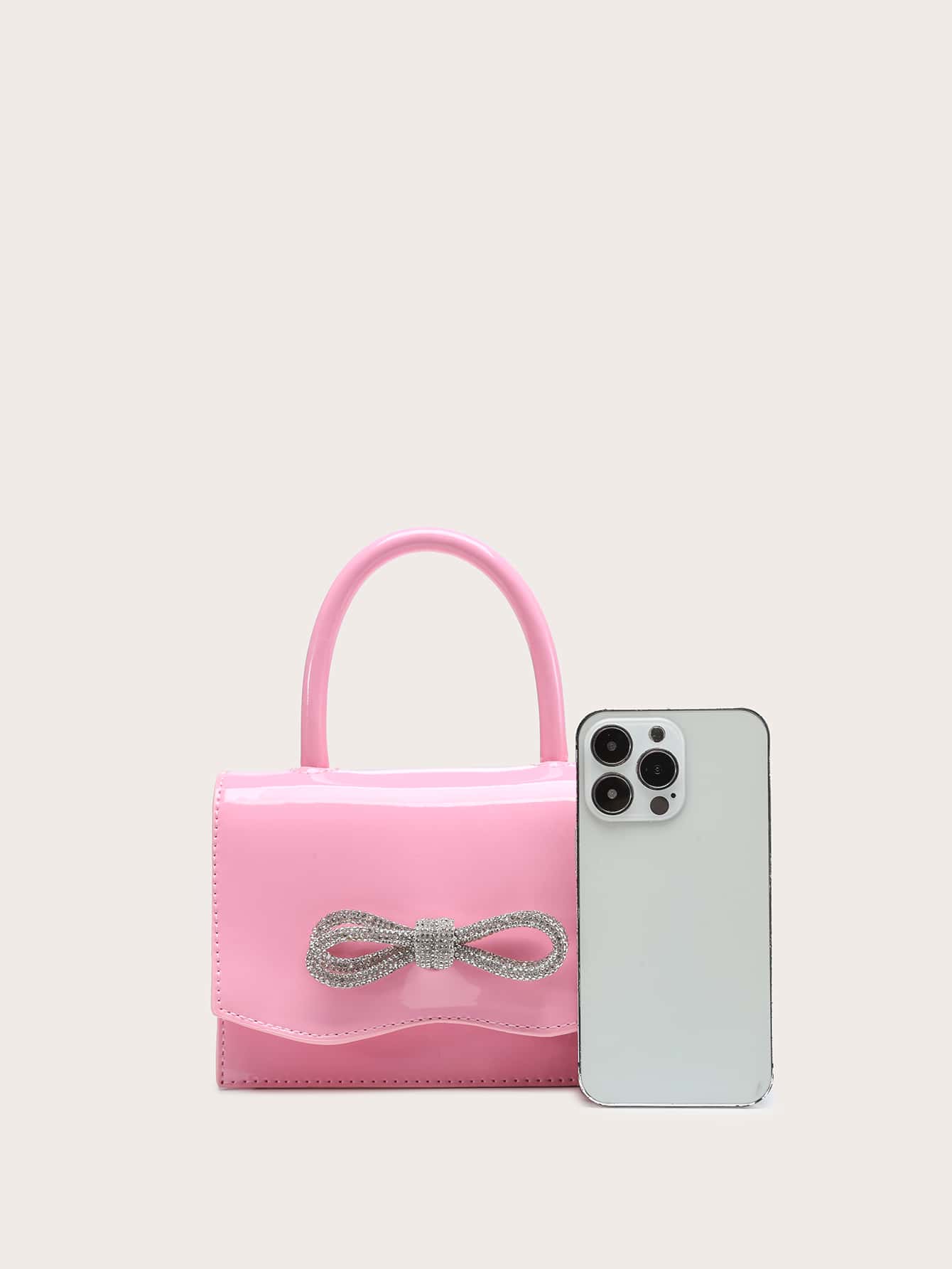 Kvadrata saketo kun mini-ŝtofoj kaj bantornamaĵo, PU-klapo, por ĉiutaga uzo