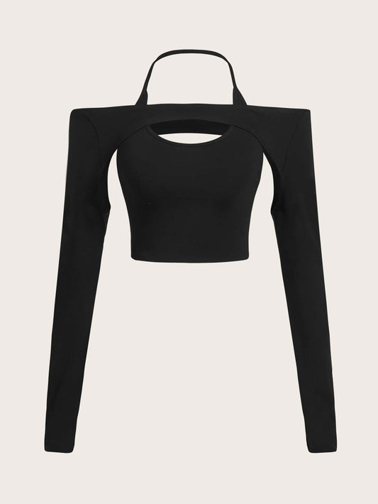 Crop T-Shirt mit Cut-Out, Neckholder