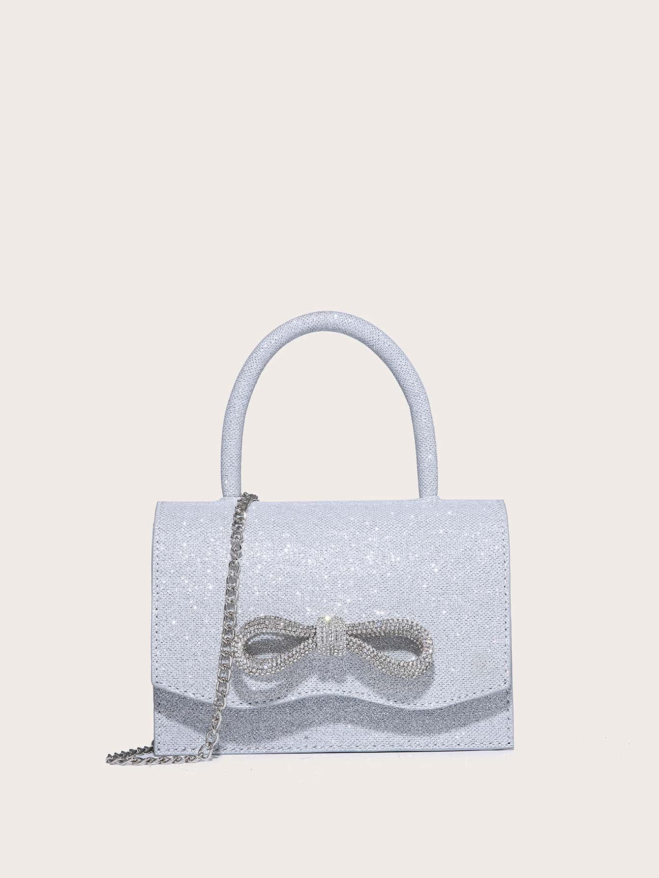 Kvadrata saketo kun mini-ŝtofoj kaj bantornamaĵo, PU-klapo, por ĉiutaga uzo