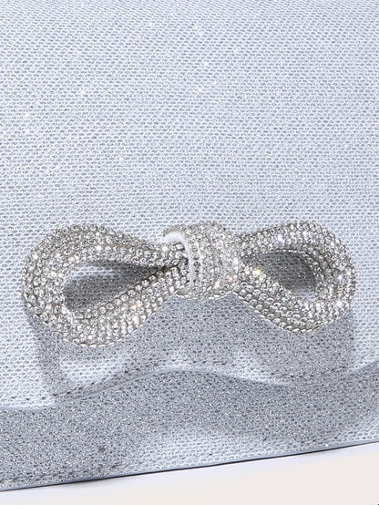 Kvadrata saketo kun mini-ŝtofoj kaj bantornamaĵo, PU-klapo, por ĉiutaga uzo