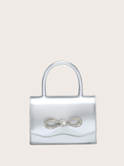 Kvadrata saketo kun mini-ŝtofoj kaj bantornamaĵo, PU-klapo, por ĉiutaga uzo