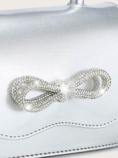 Kvadrata saketo kun mini-ŝtofoj kaj bantornamaĵo, PU-klapo, por ĉiutaga uzo