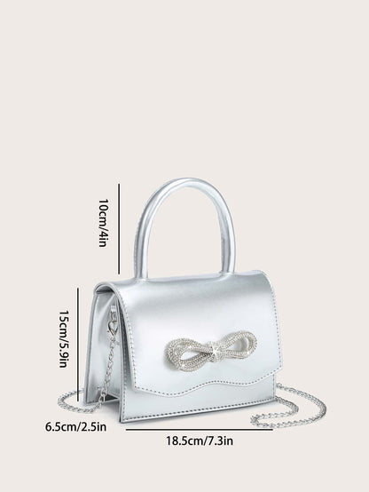 Kvadrata saketo kun mini-ŝtofoj kaj bantornamaĵo, PU-klapo, por ĉiutaga uzo