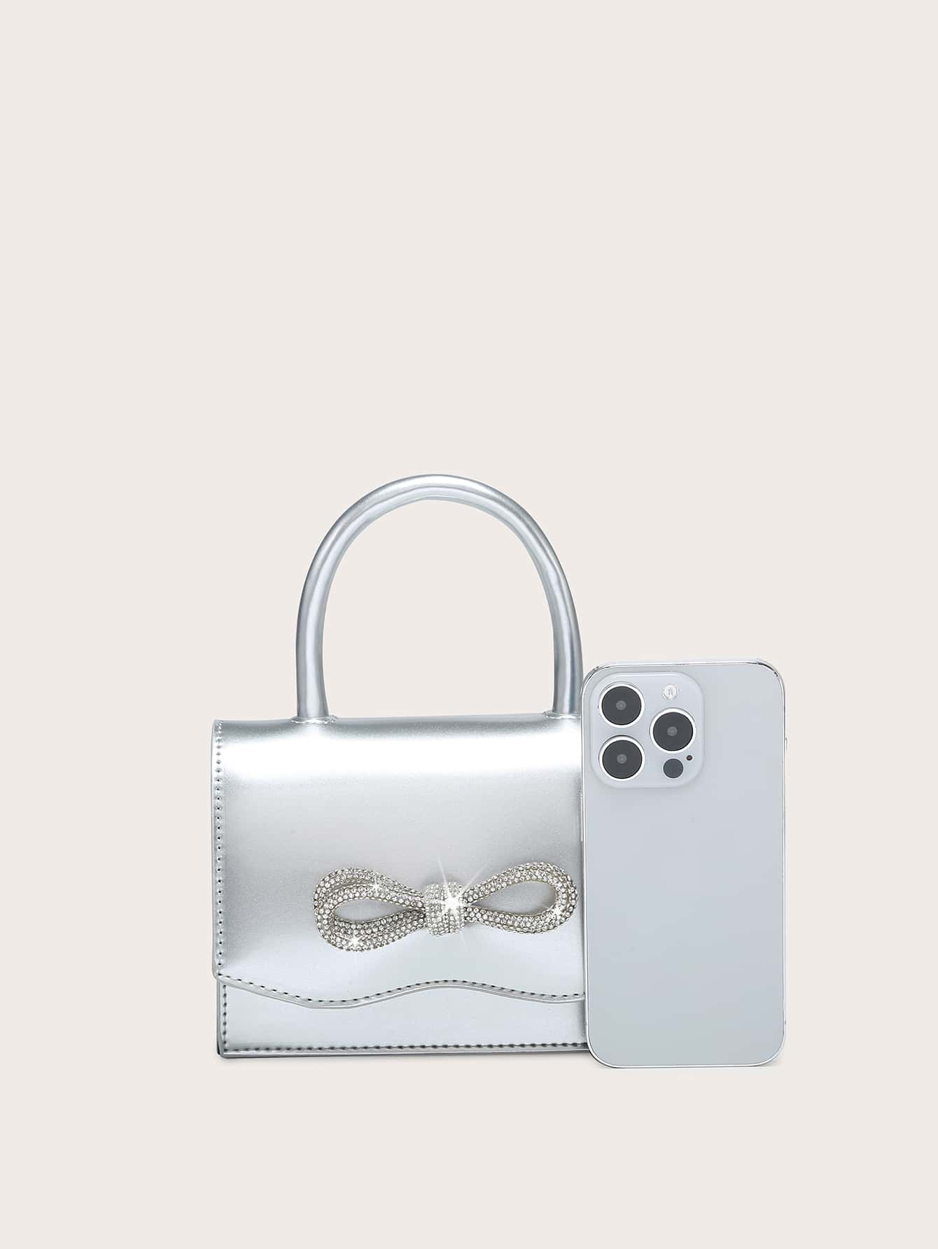 Kvadrata saketo kun mini-ŝtofoj kaj bantornamaĵo, PU-klapo, por ĉiutaga uzo