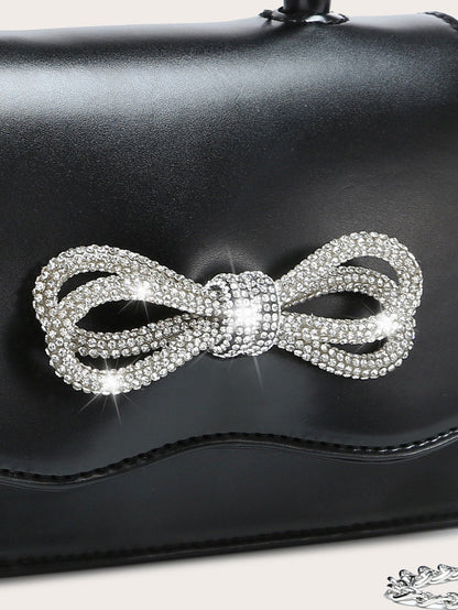 Kvadrata saketo kun mini-ŝtofoj kaj bantornamaĵo, PU-klapo, por ĉiutaga uzo