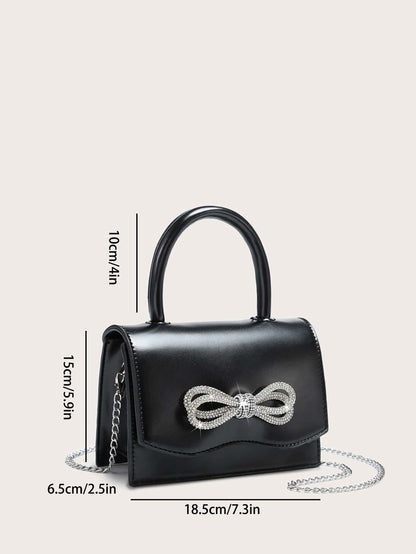 Kvadrata saketo kun mini-ŝtofoj kaj bantornamaĵo, PU-klapo, por ĉiutaga uzo