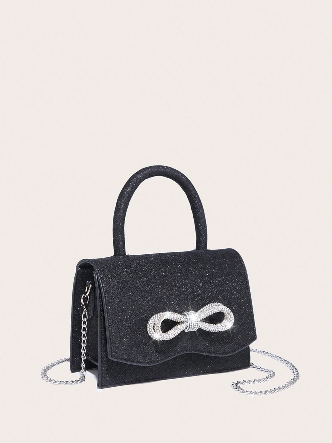 Kvadrata saketo kun mini-ŝtofoj kaj bantornamaĵo, PU-klapo, por ĉiutaga uzo