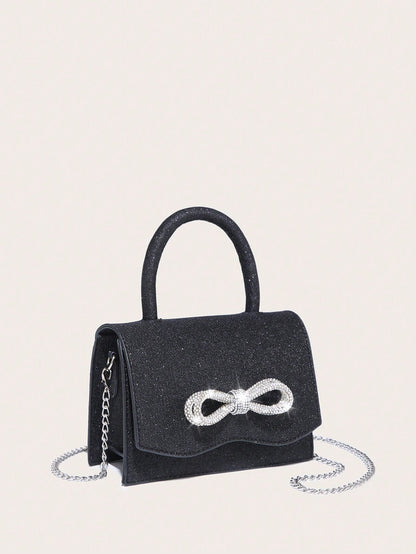 Kvadrata saketo kun mini-ŝtofoj kaj bantornamaĵo, PU-klapo, por ĉiutaga uzo