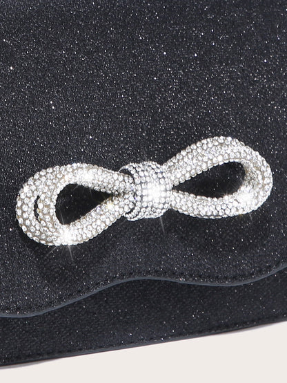 Kvadrata saketo kun mini-ŝtofoj kaj bantornamaĵo, PU-klapo, por ĉiutaga uzo