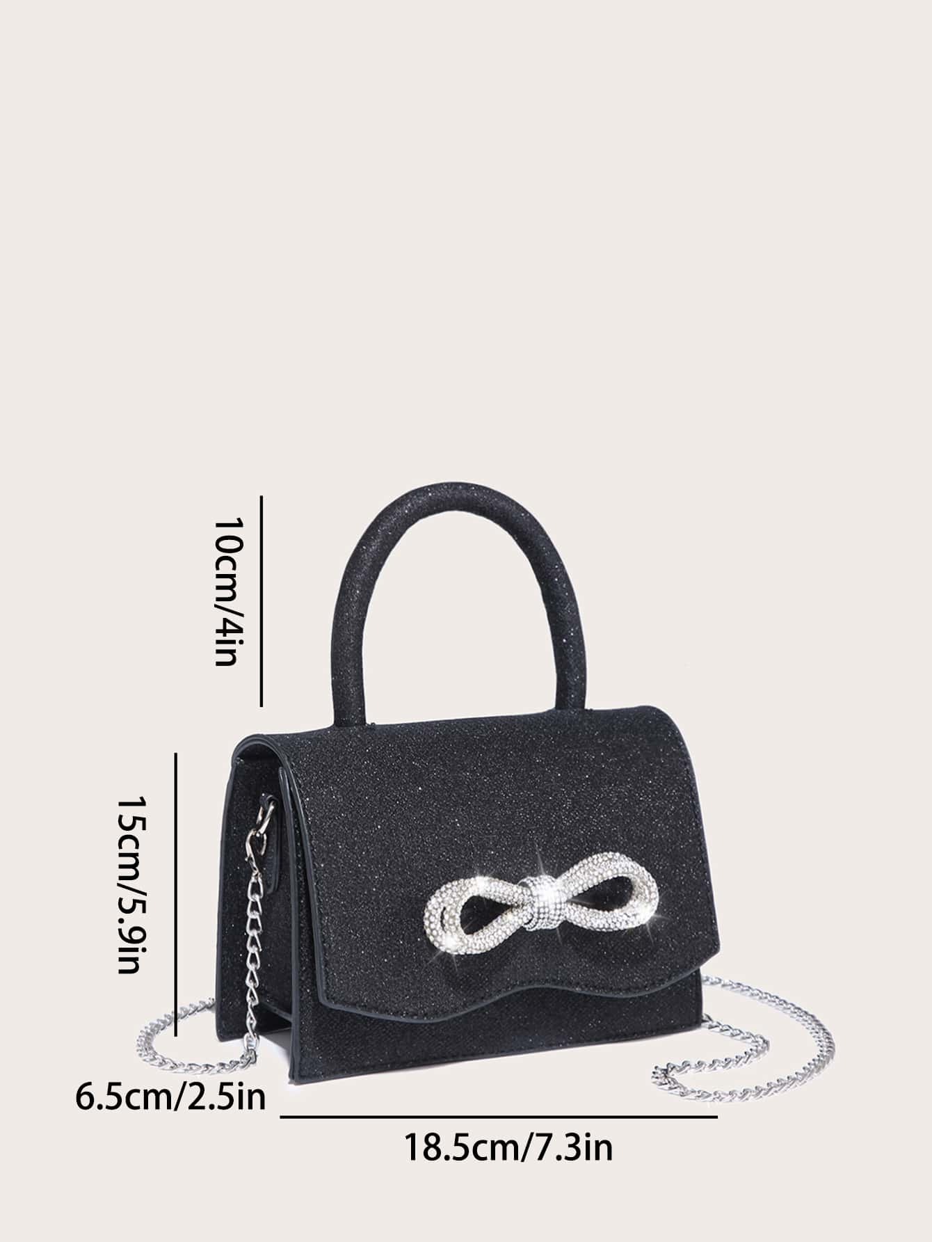 Kvadrata saketo kun mini-ŝtofoj kaj bantornamaĵo, PU-klapo, por ĉiutaga uzo