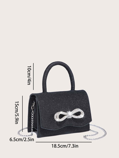 Kvadrata saketo kun mini-ŝtofoj kaj bantornamaĵo, PU-klapo, por ĉiutaga uzo