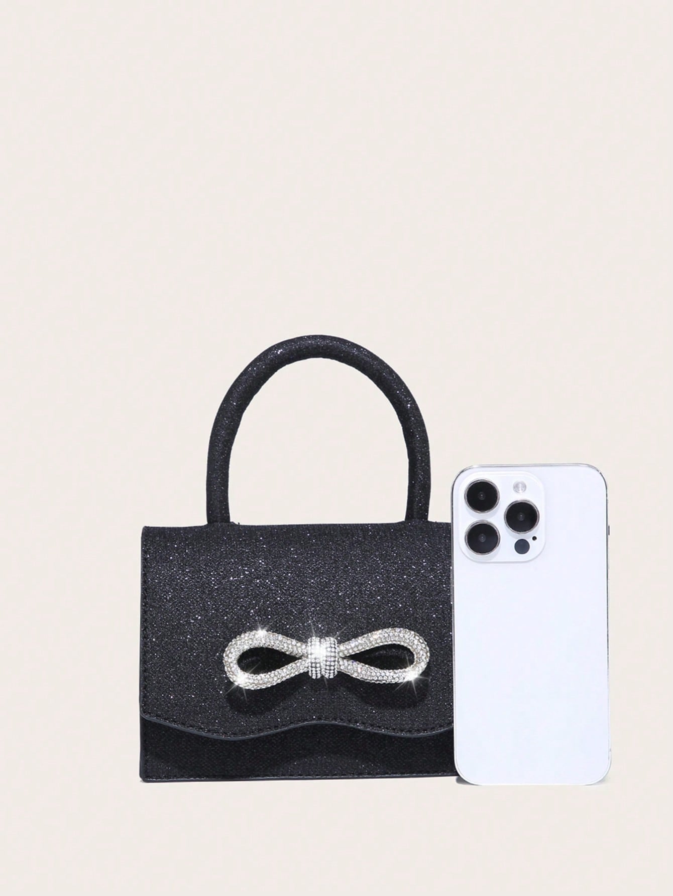 Kvadrata saketo kun mini-ŝtofoj kaj bantornamaĵo, PU-klapo, por ĉiutaga uzo