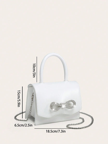 Kvadrata saketo kun mini-ŝtofoj kaj bantornamaĵo, PU-klapo, por ĉiutaga uzo