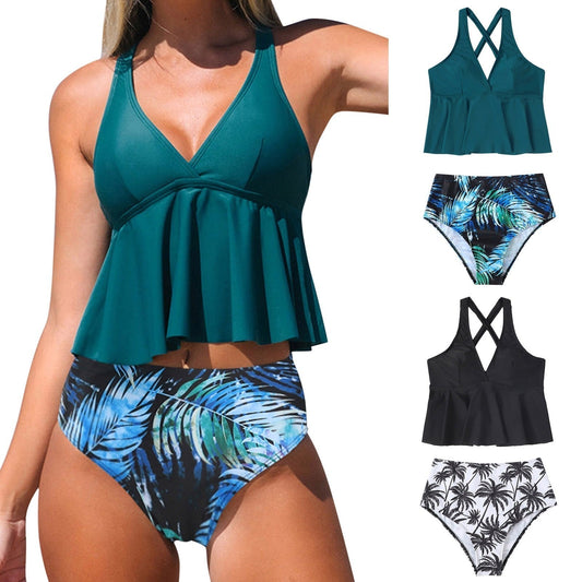 Modioza Longa Jupo kaj Supra Aro Bikinaj Pantalonetoj Leopardaj Naĝkostumoj 