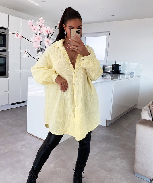 Supergranda muslina bluzo Freya flava longa