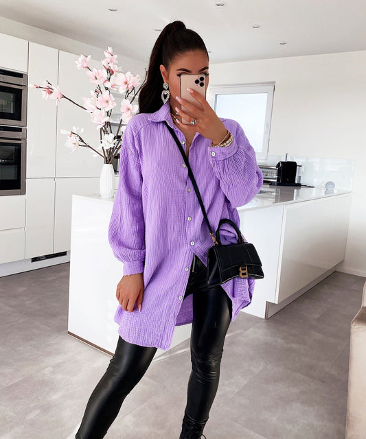 Supergranda muslina bluzo Freya viola longa