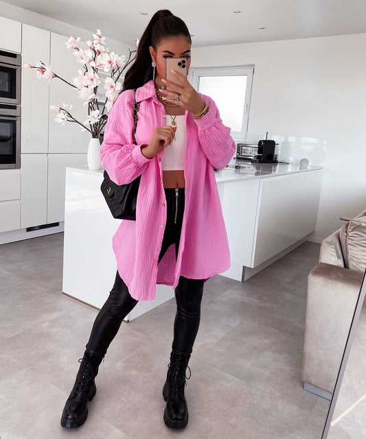 Supergranda muslina bluzo Freya helroza longa