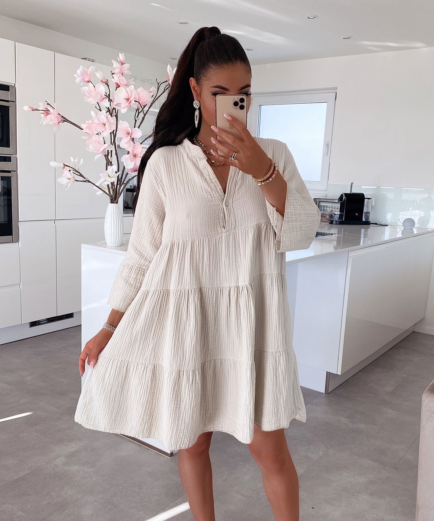 Musselin Kleid Alejandra Beige