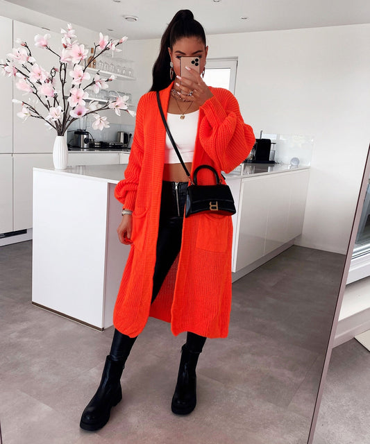 Cardigan Leilani Longa Neon Oranĝa