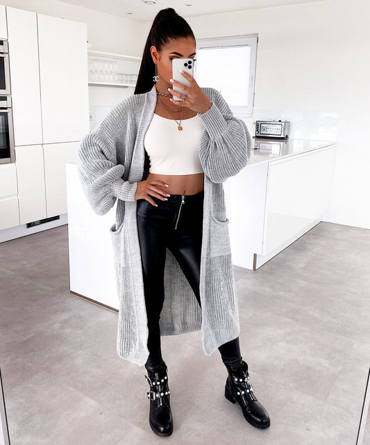 Longa griza kardigano de Leilani