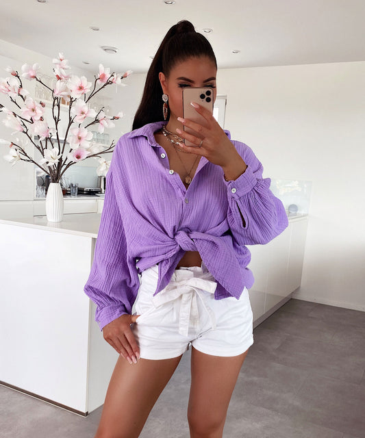 Supergranda muslina bluzo Freya viola mallonga