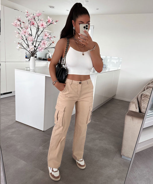 Streĉaj kargo-pantalonoj Alba Kamelo