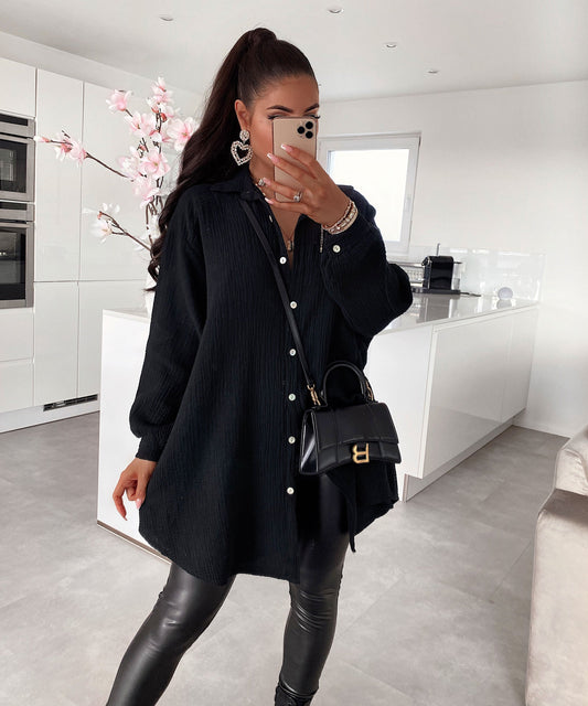 Supergranda muslina bluzo Freya nigra longa