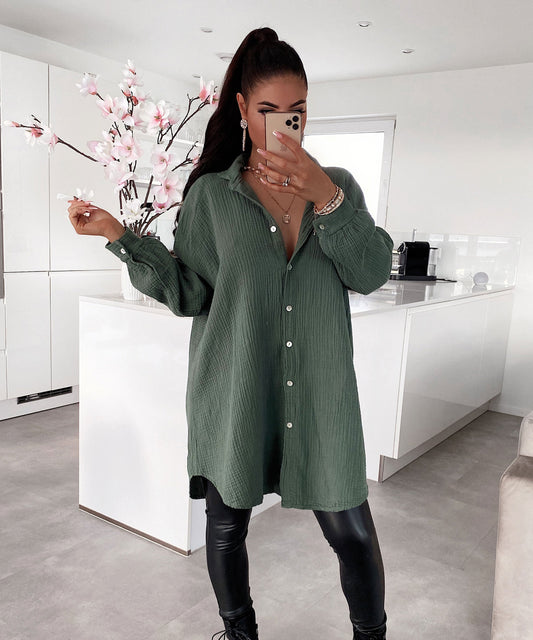 Supergranda muslina bluzo Freya Khaki Longa