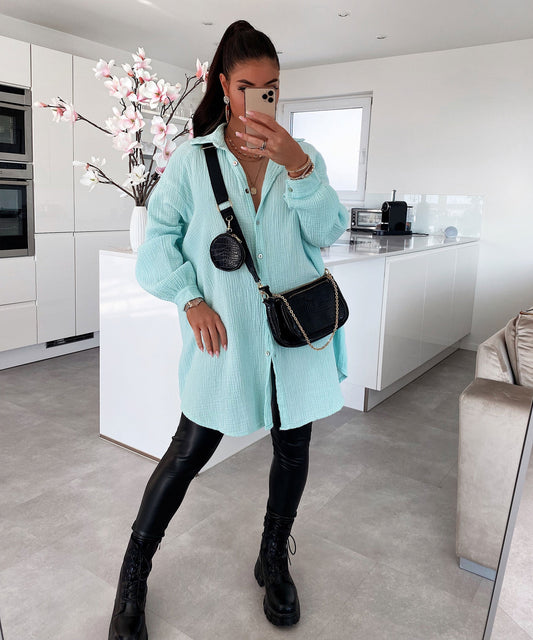 Supergranda muslina bluzo Freya turkisa longa