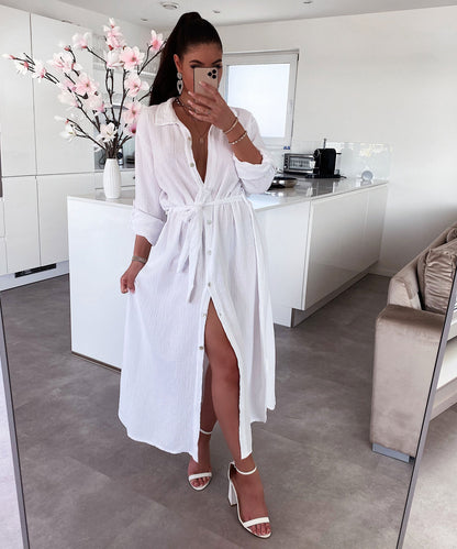 Musselin Kleid Elena Lang Weiß