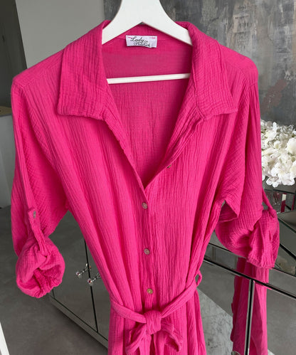 Muslina robo Elena Lang Fuksia Rozkolora